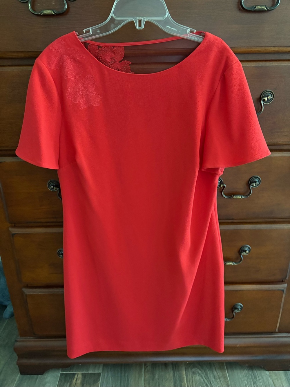 Trina Turk Red Short-Sleeve Mini Dress with Lace Detail